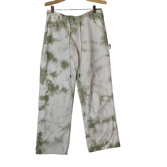 Lucky Brand 28 2020 jean carpenter tye dye high rise tie waist sage green white. - Picture 1 of 10